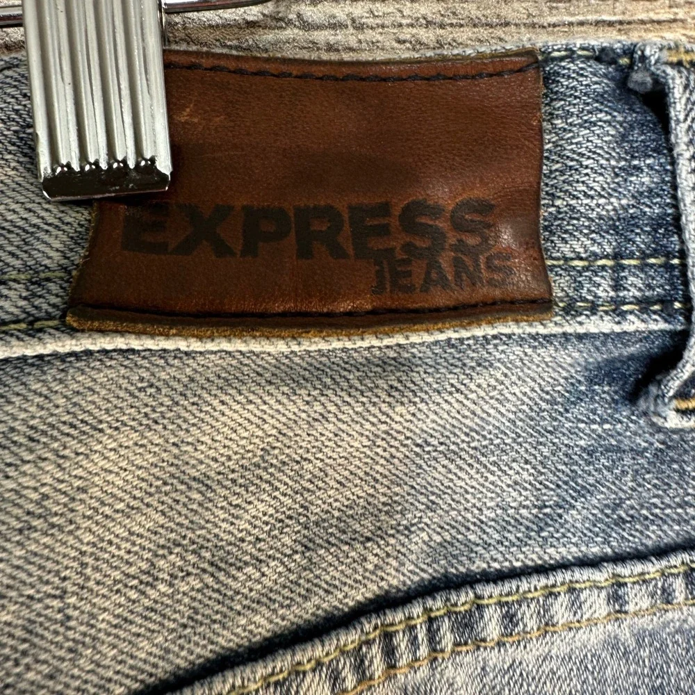 Express Jeans‎ Mens 36x30 Blue Distressed Straight Leg Denim Medium Wash Pants